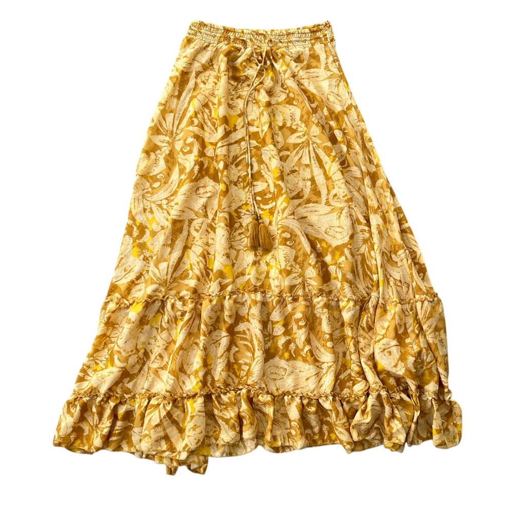 Philosophy Yellow Floral Tiered Midi Skirt Elastic Waist Boho Size Small